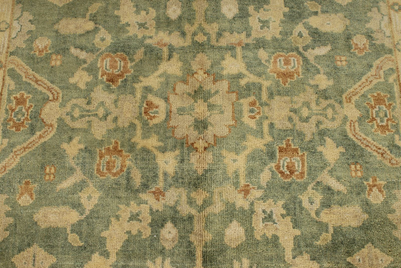 6x9 Green and Ivory Turkish Oushak Rug