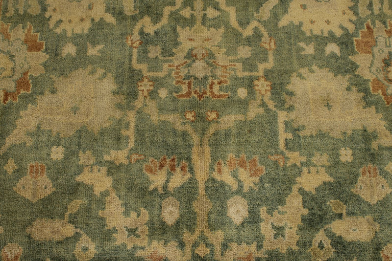 6x9 Green and Ivory Turkish Oushak Rug