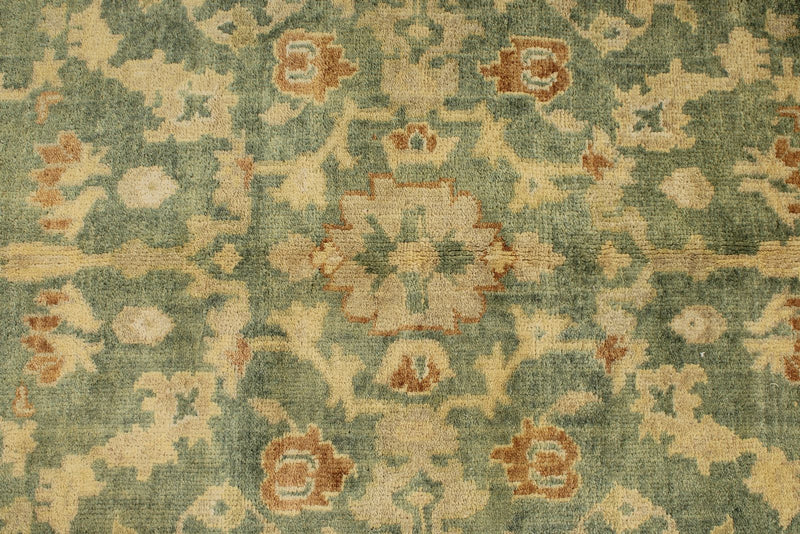 6x9 Green and Ivory Turkish Oushak Rug