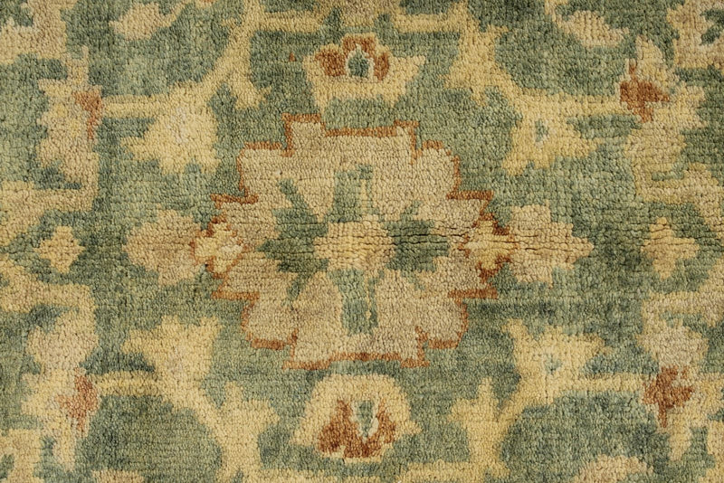 6x9 Green and Ivory Turkish Oushak Rug