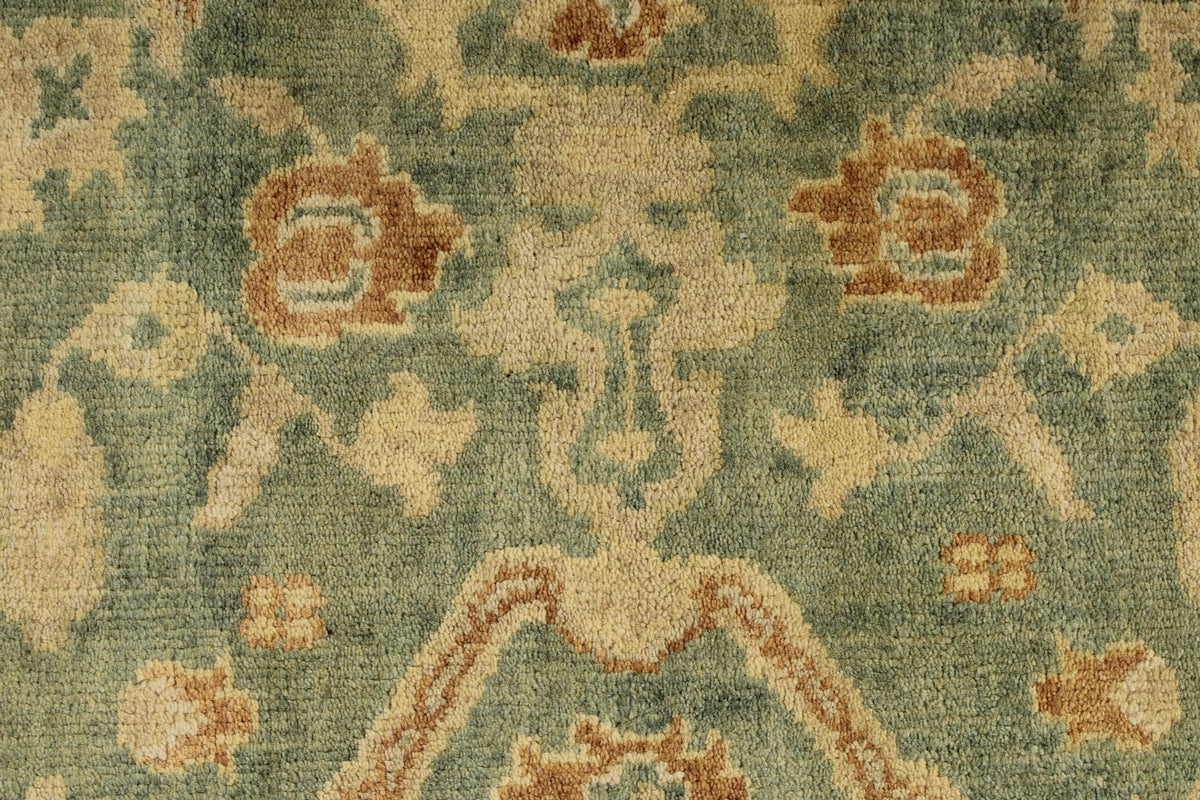 6x9 Green and Ivory Turkish Oushak Rug