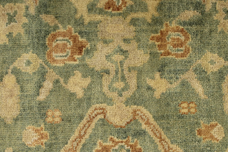 6x9 Green and Ivory Turkish Oushak Rug