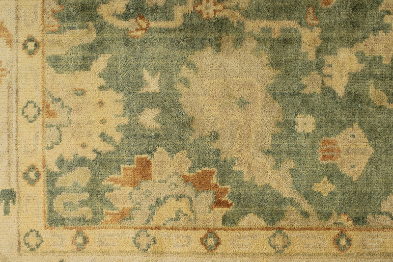 6x9 Green and Ivory Turkish Oushak Rug