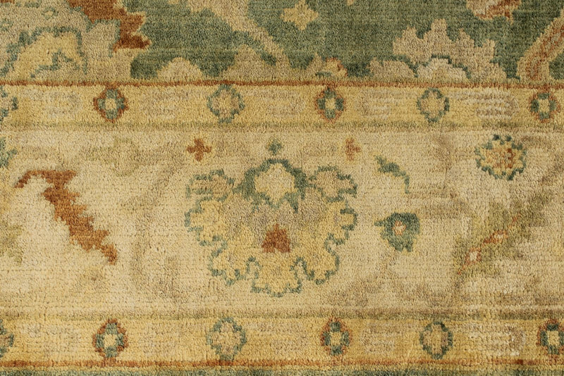 6x9 Green and Ivory Turkish Oushak Rug
