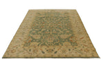 6x9 Green and Ivory Turkish Oushak Rug