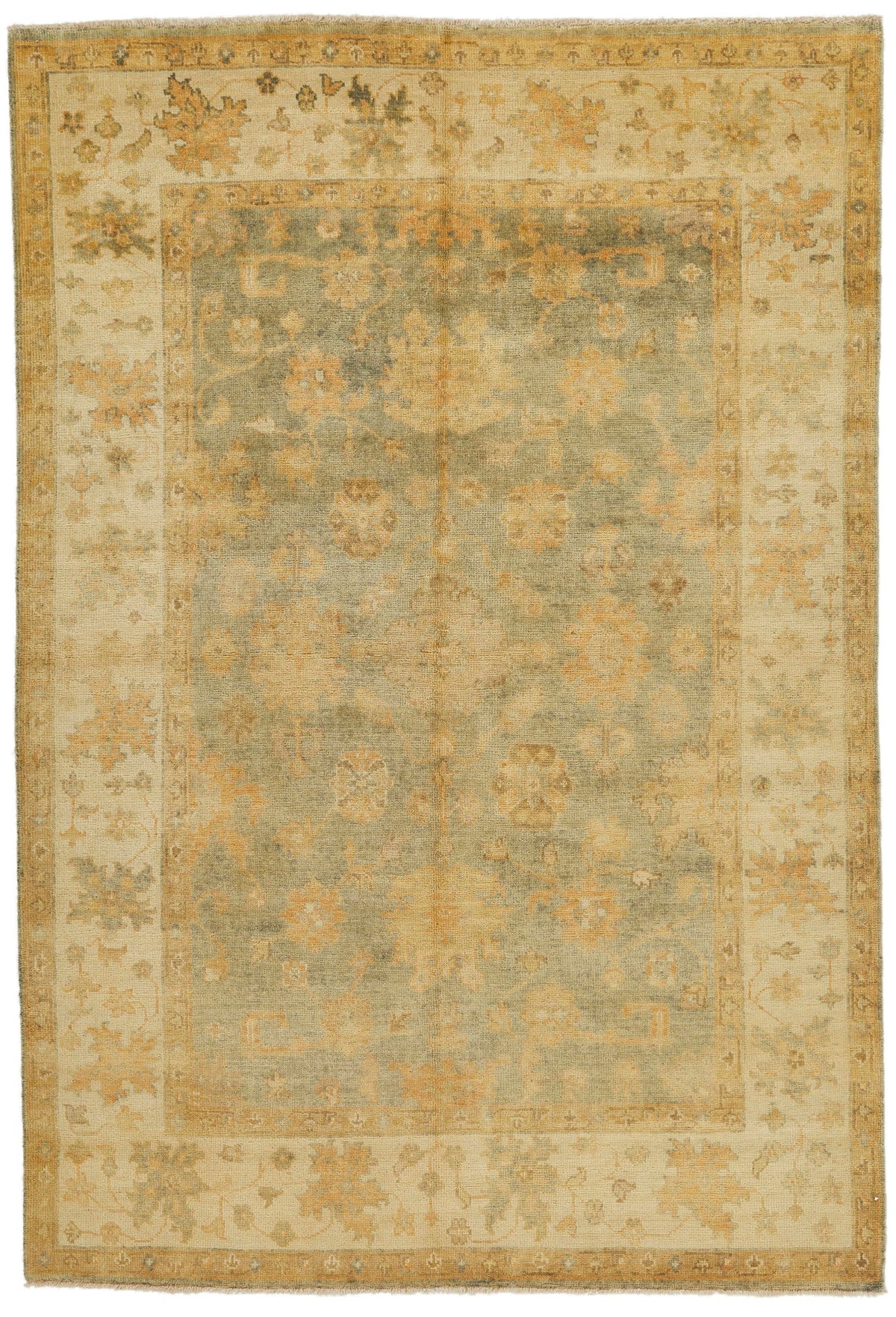6x9 Blue and Ivory Turkish Oushak Rug