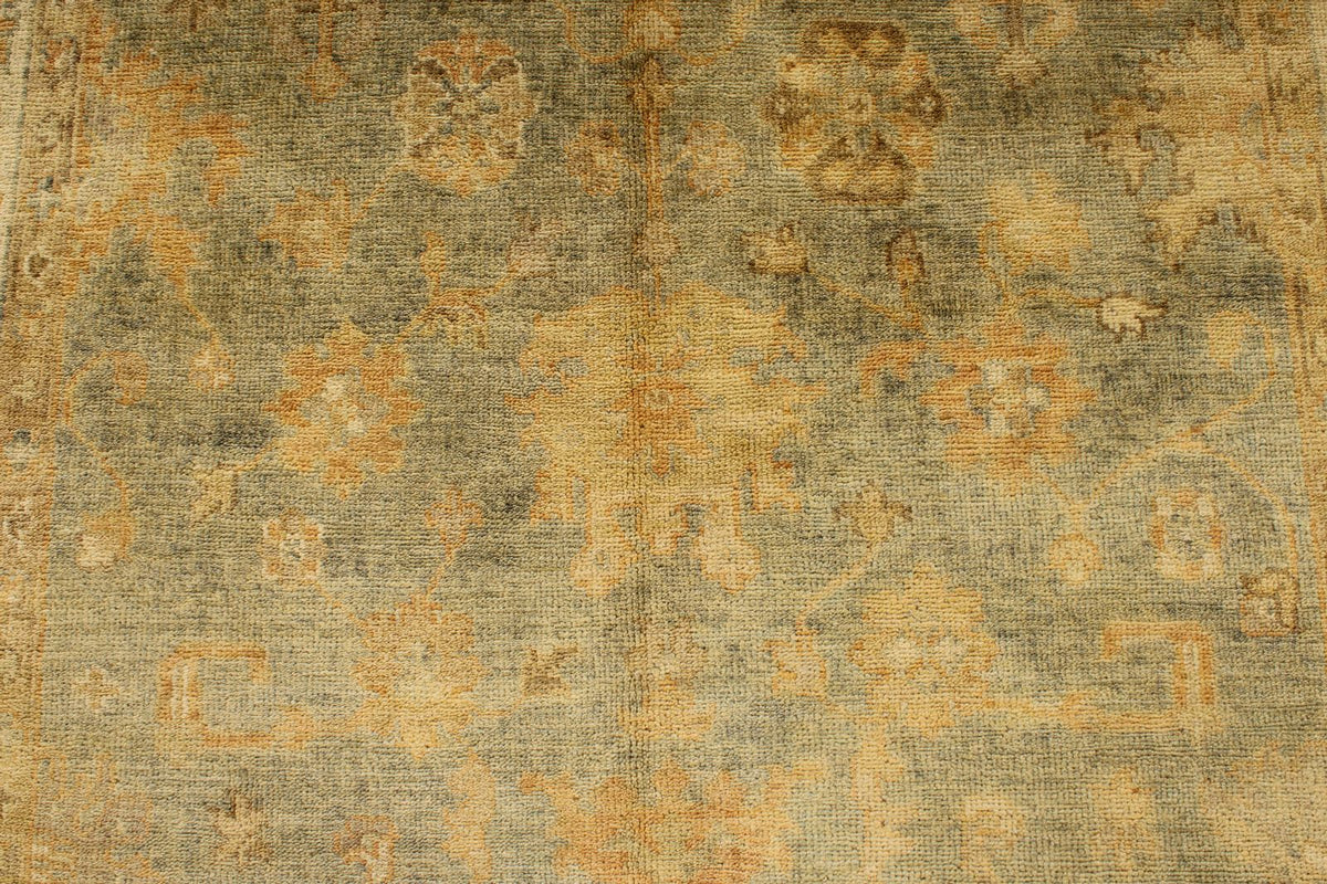 6x9 Blue and Ivory Turkish Oushak Rug