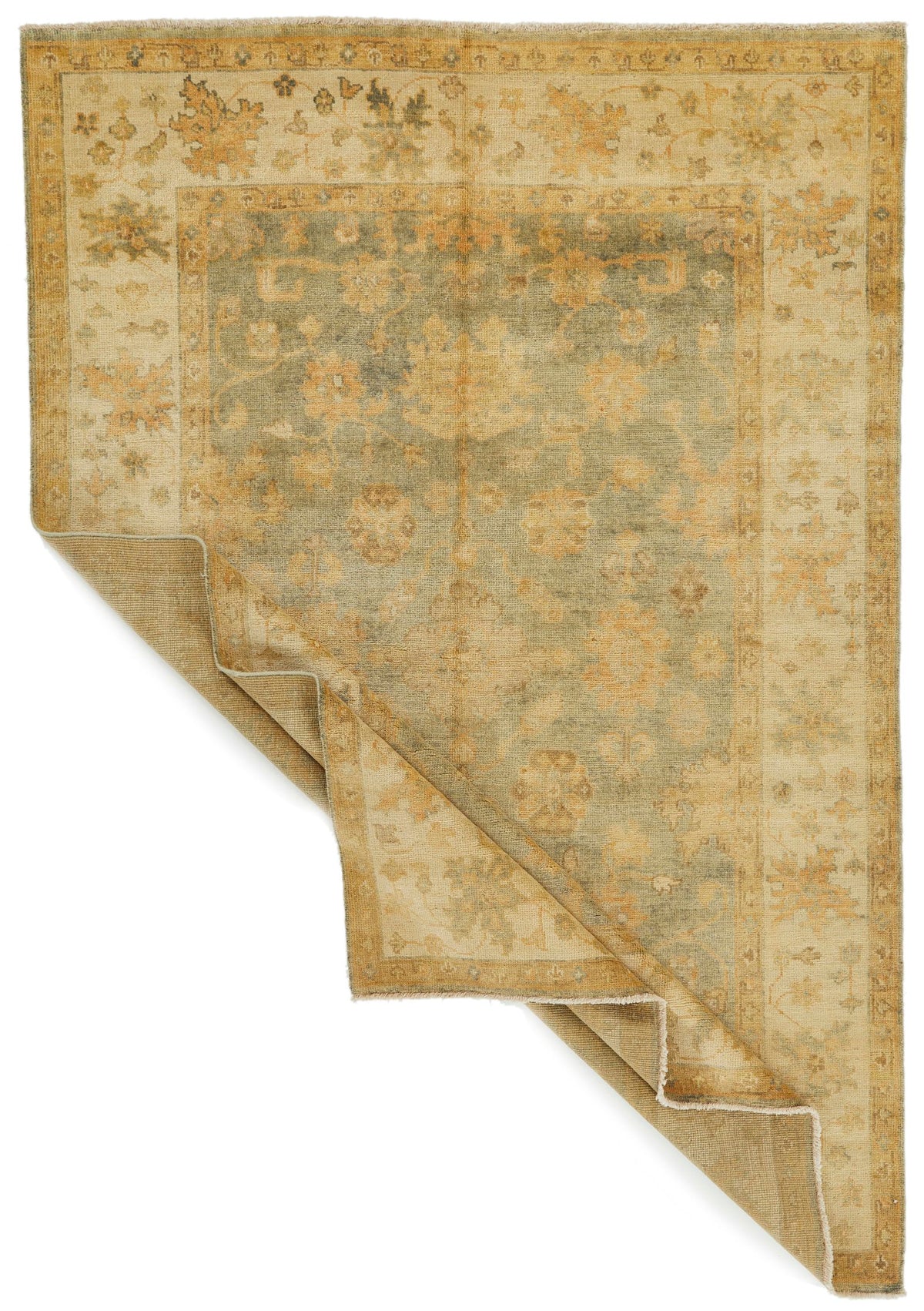 6x9 Blue and Ivory Turkish Oushak Rug