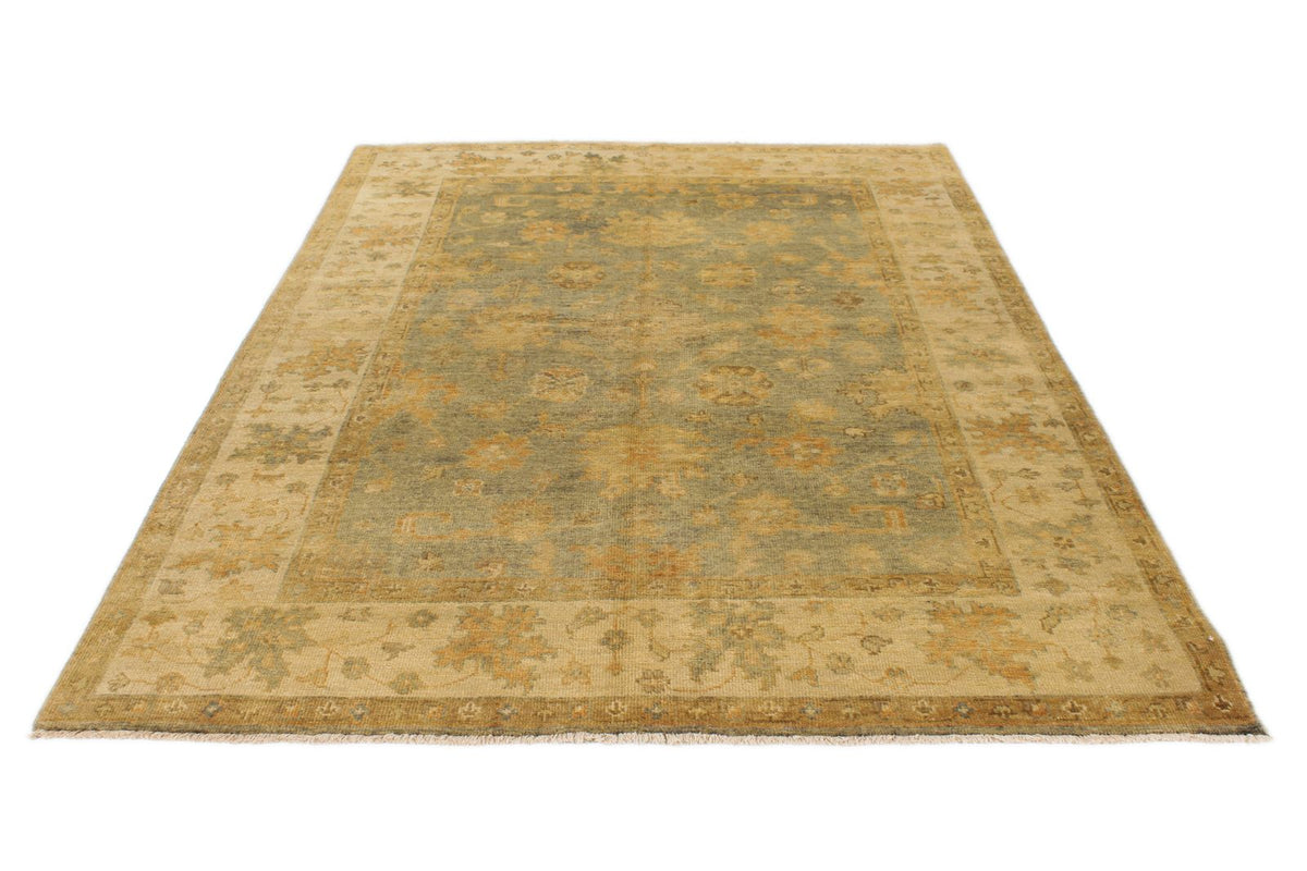 6x9 Blue and Ivory Turkish Oushak Rug