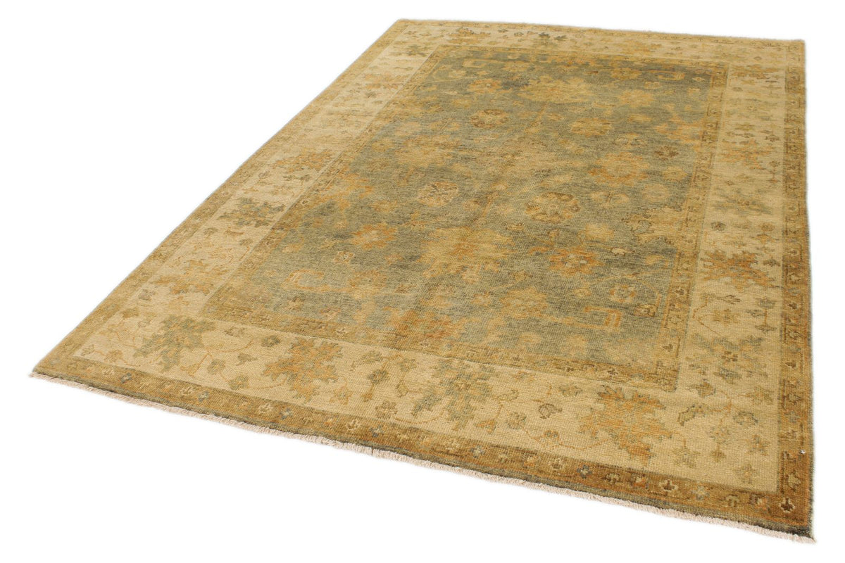 6x9 Blue and Ivory Turkish Oushak Rug
