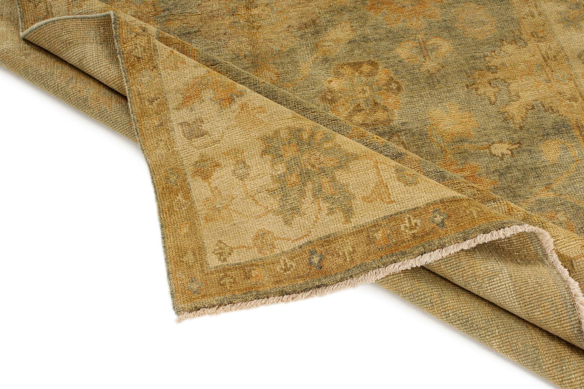 6x9 Blue and Ivory Turkish Oushak Rug
