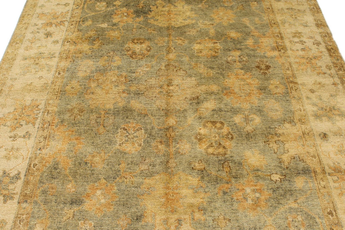 6x9 Blue and Ivory Turkish Oushak Rug