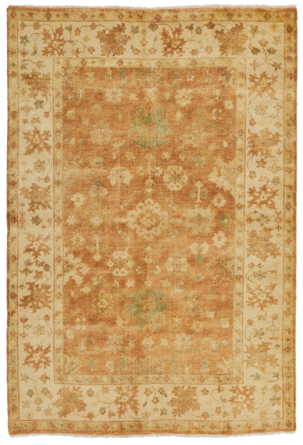 6x9 Rust and Ivory Turkish Oushak Rug