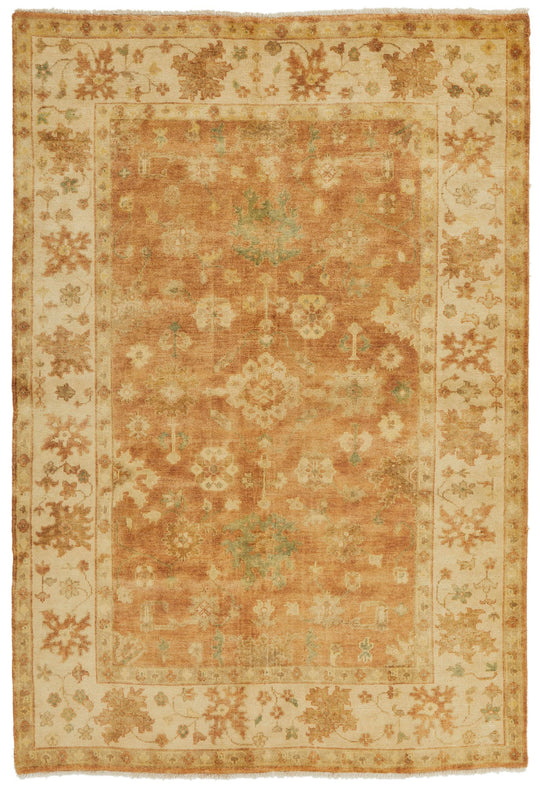 6x9 Rust and Ivory Turkish Oushak Rug