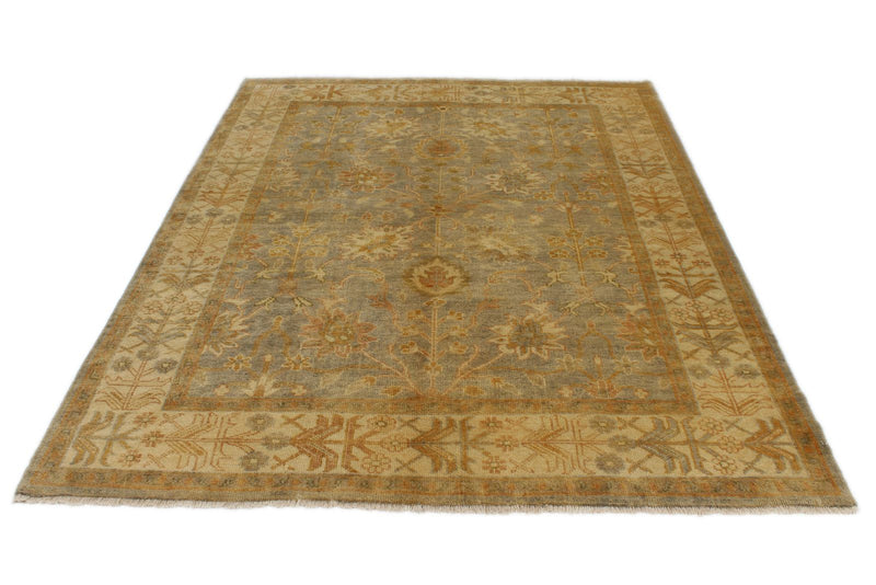 6x9 Gray and Ivory Turkish Oushak Rug