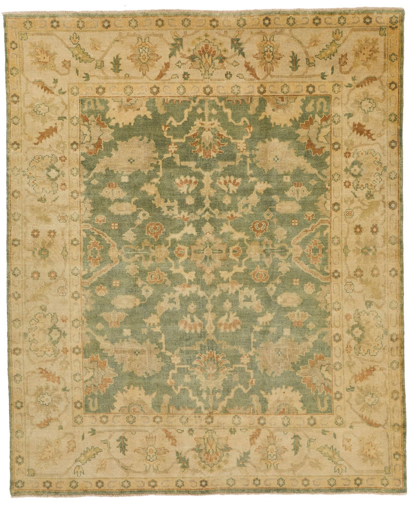 8x10 Green and Ivory Turkish Oushak Rug