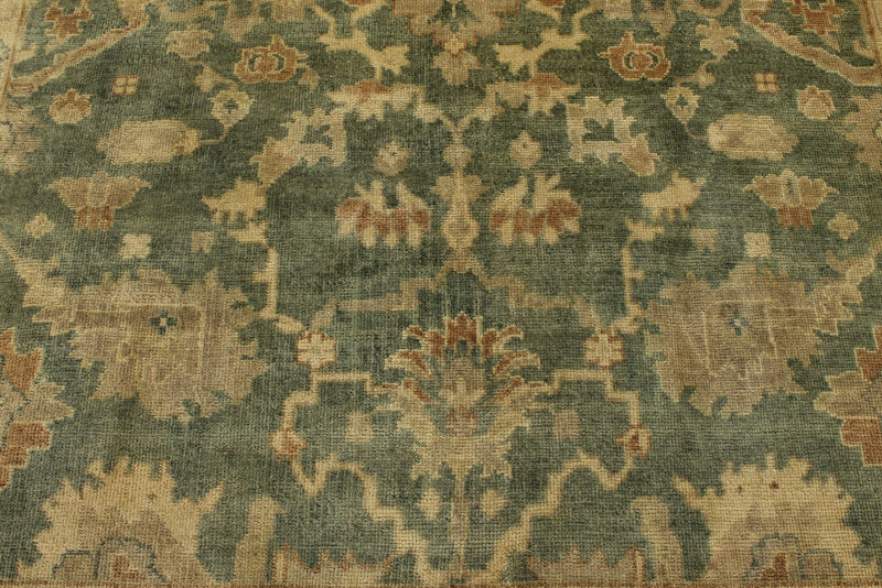 8x10 Green and Ivory Turkish Oushak Rug