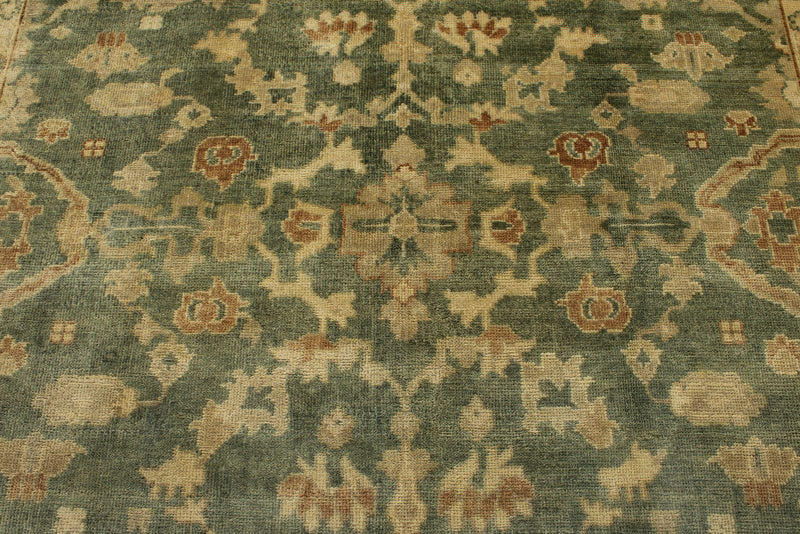 8x10 Green and Ivory Turkish Oushak Rug