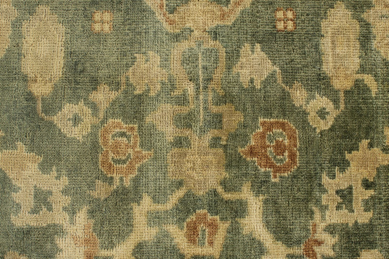 8x10 Green and Ivory Turkish Oushak Rug