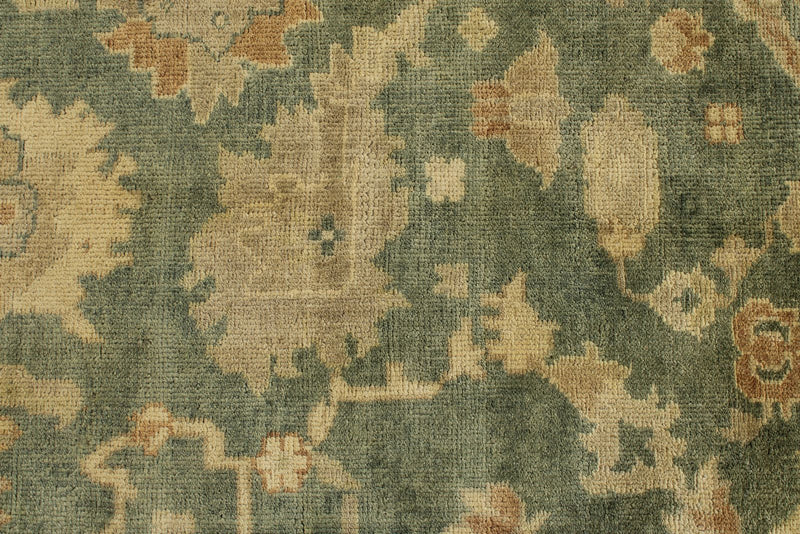 8x10 Green and Ivory Turkish Oushak Rug