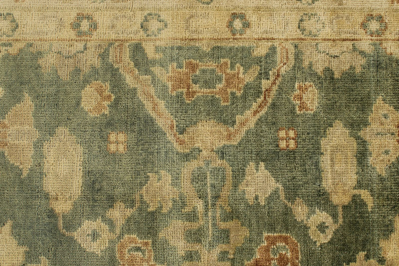 8x10 Green and Ivory Turkish Oushak Rug