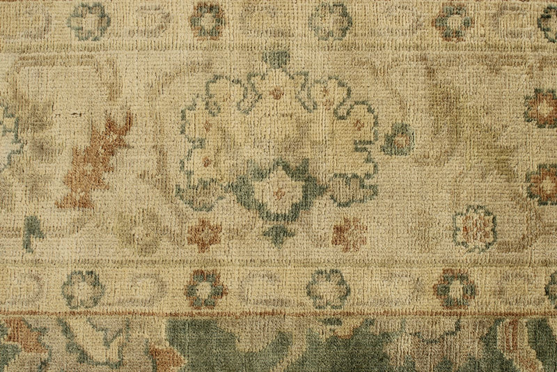 8x10 Green and Ivory Turkish Oushak Rug