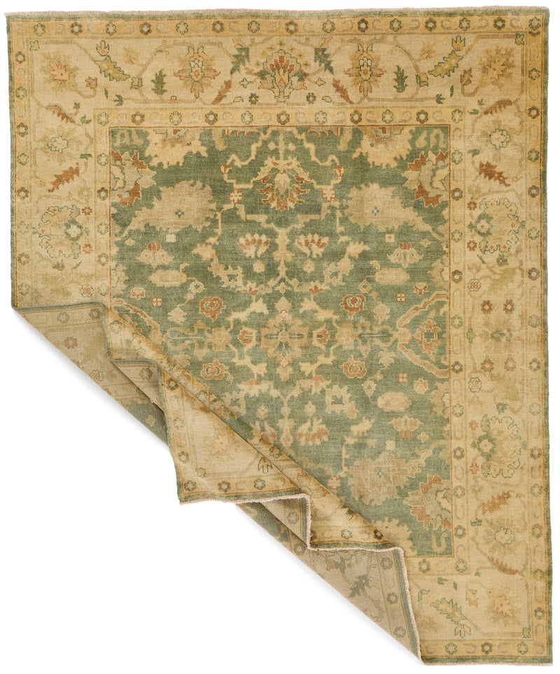8x10 Green and Ivory Turkish Oushak Rug