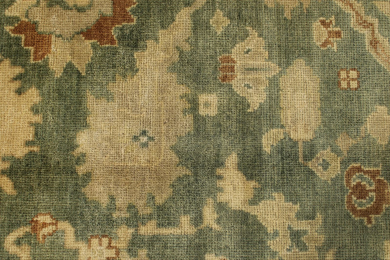 8x10 Green and Ivory Turkish Oushak Rug