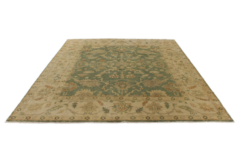 8x10 Green and Ivory Turkish Oushak Rug