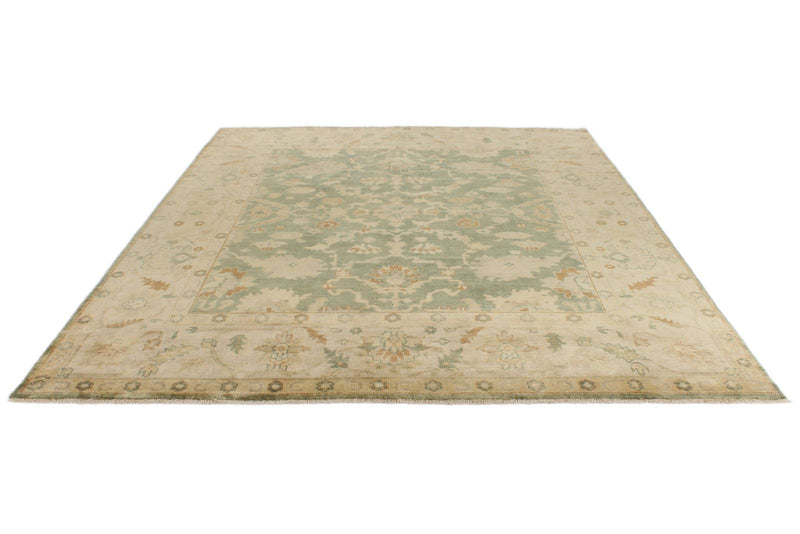 8x10 Green and Ivory Turkish Oushak Rug