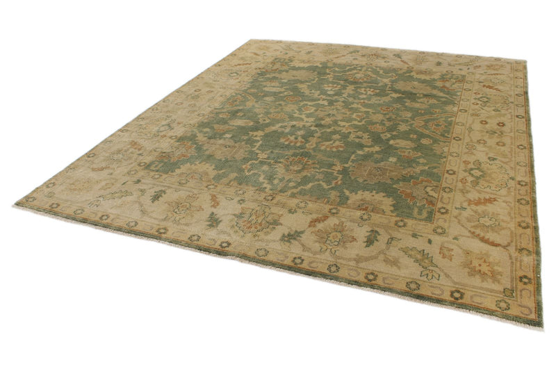 8x10 Green and Ivory Turkish Oushak Rug
