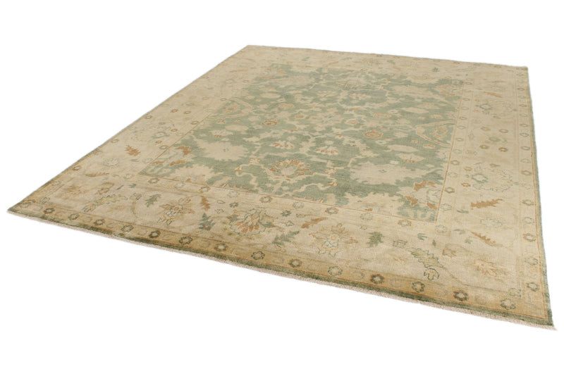 8x10 Green and Ivory Turkish Oushak Rug