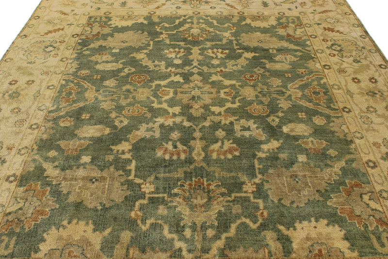 8x10 Green and Ivory Turkish Oushak Rug