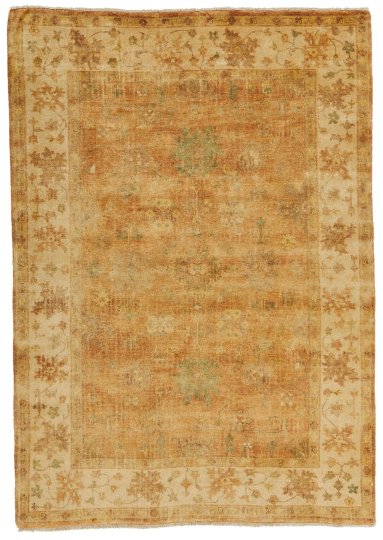 6x9 Orange and Ivory Turkish Oushak Rug