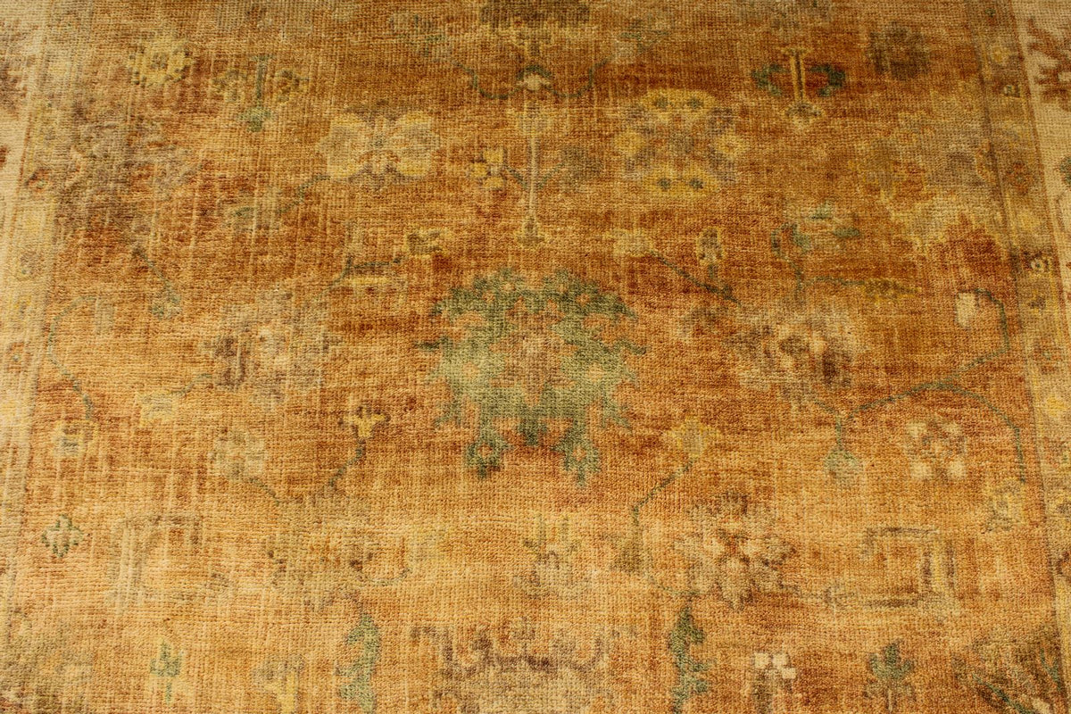 6x9 Orange and Ivory Turkish Oushak Rug
