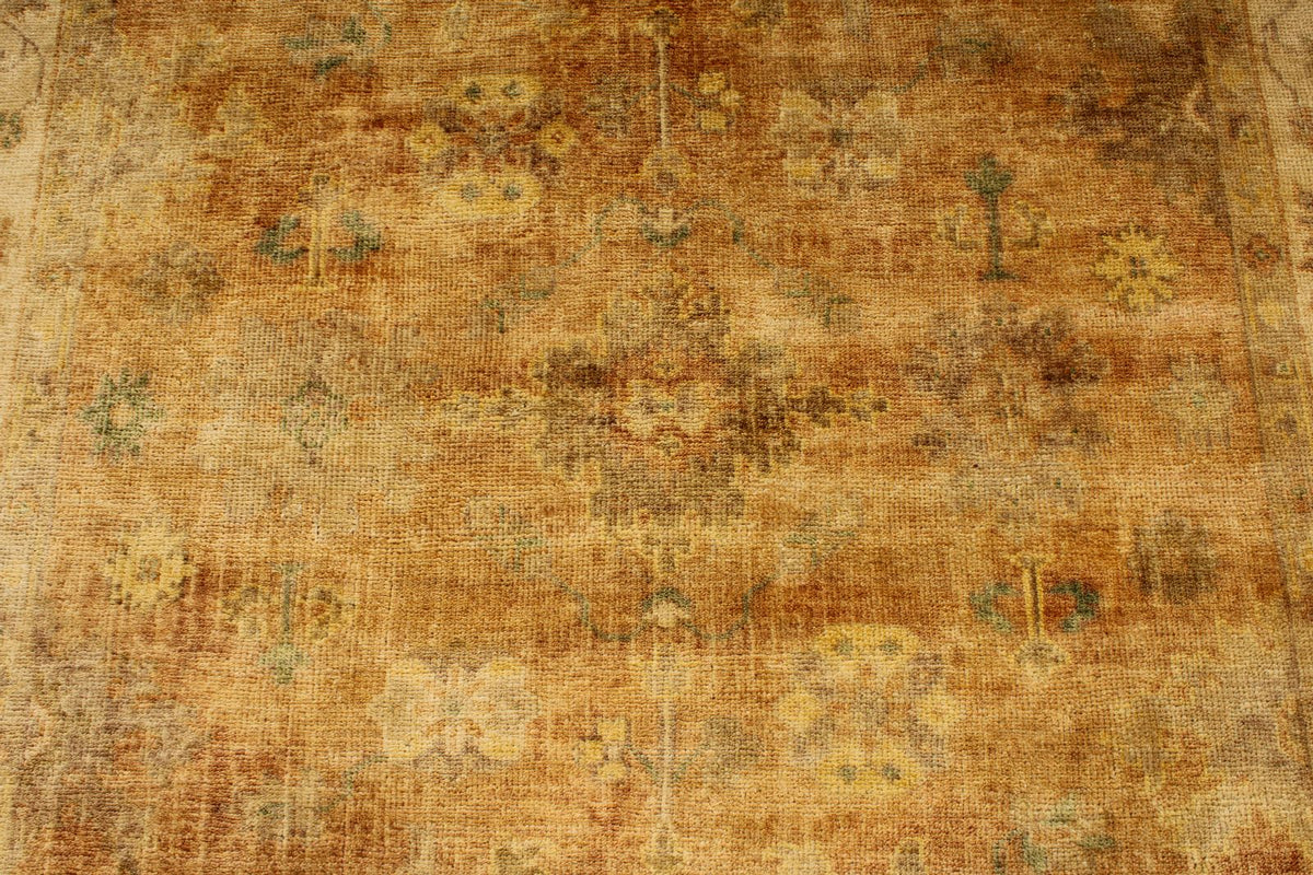 6x9 Orange and Ivory Turkish Oushak Rug
