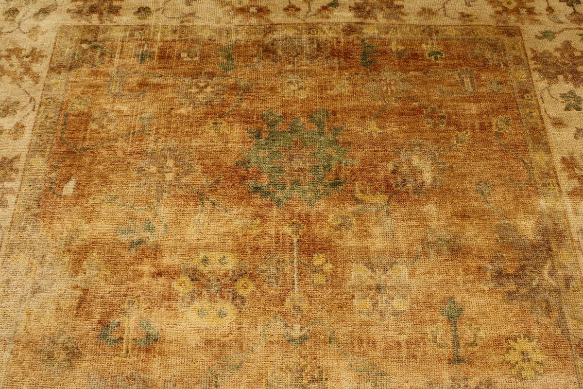 6x9 Orange and Ivory Turkish Oushak Rug