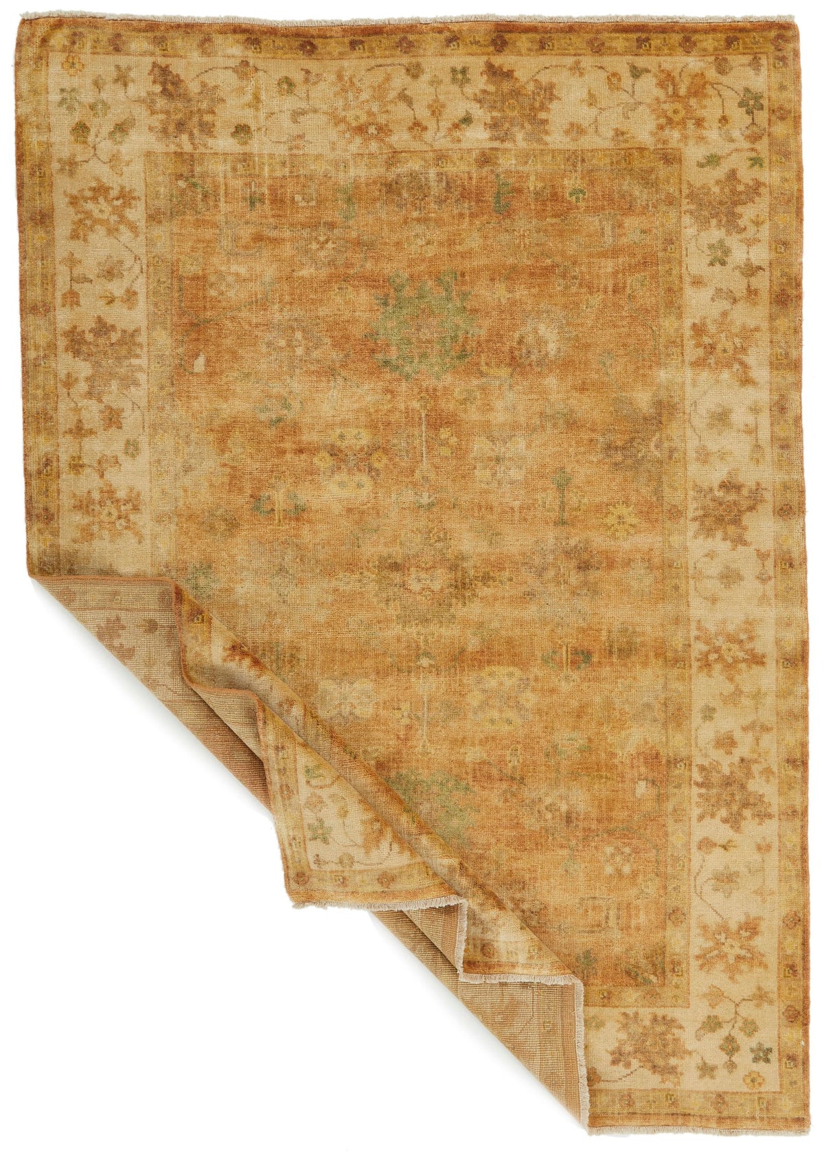 6x9 Orange and Ivory Turkish Oushak Rug