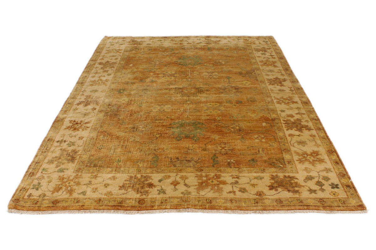 6x9 Orange and Ivory Turkish Oushak Rug