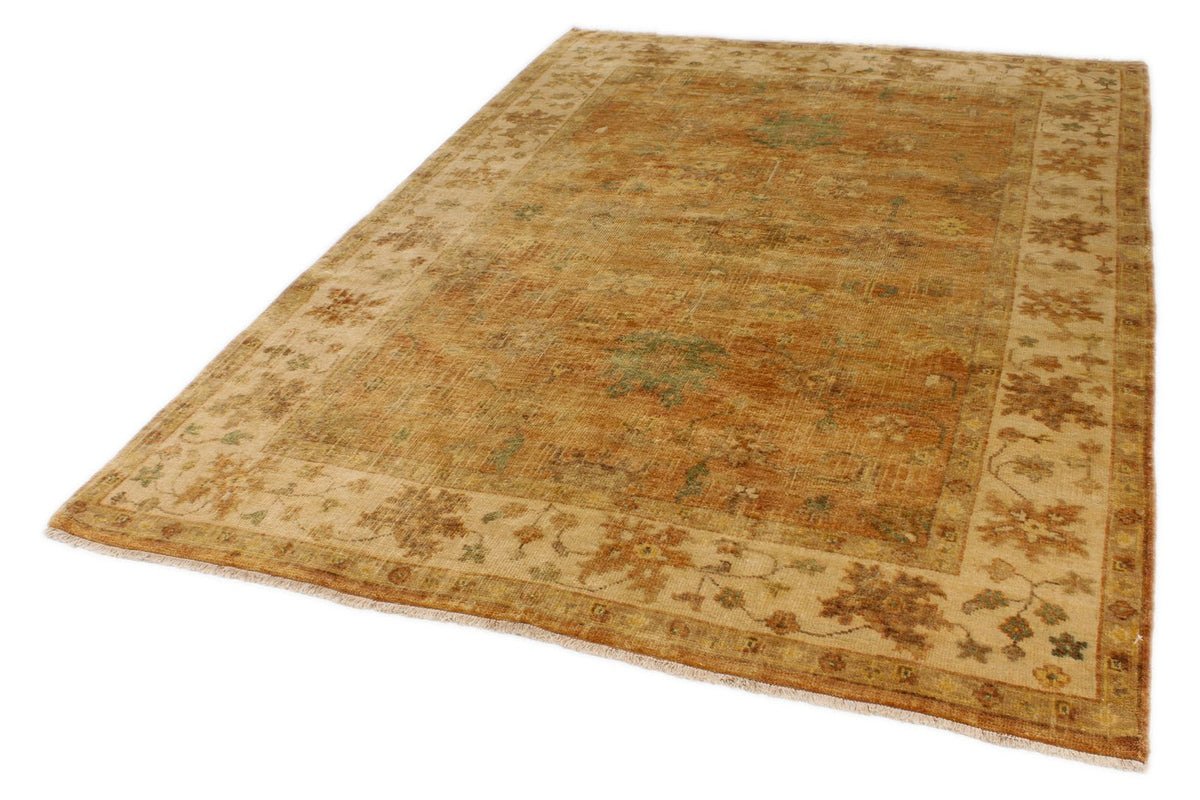 6x9 Orange and Ivory Turkish Oushak Rug