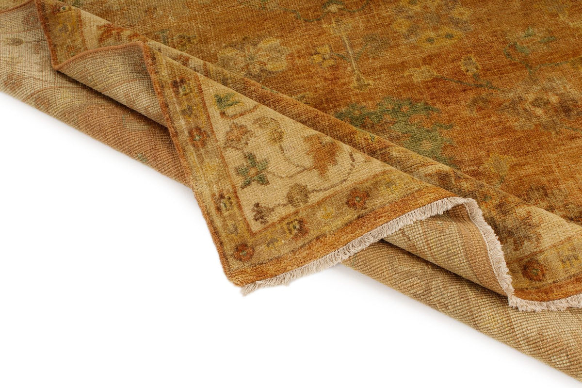 6x9 Orange and Ivory Turkish Oushak Rug