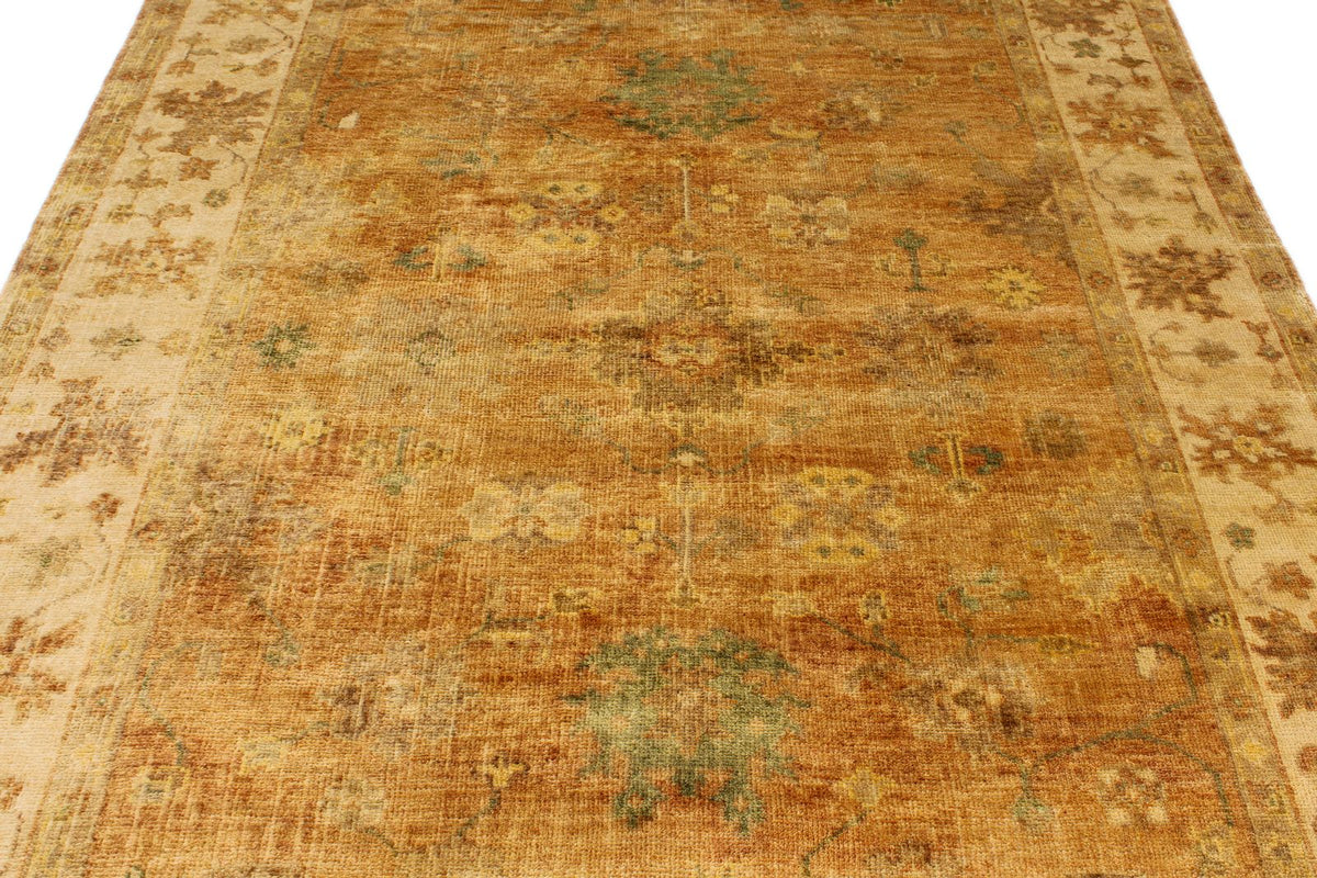 6x9 Orange and Ivory Turkish Oushak Rug