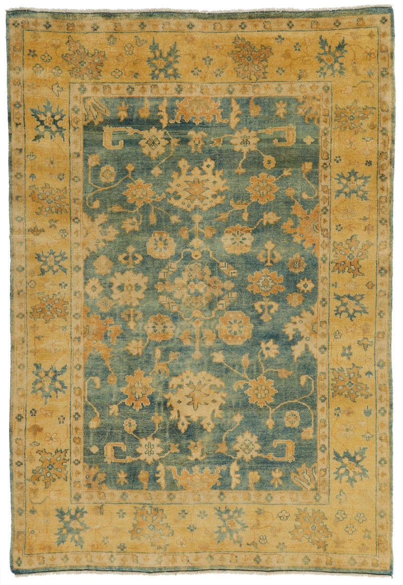 6x9 Green and Beige Turkish Oushak Rug