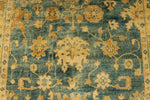 6x9 Green and Beige Turkish Oushak Rug