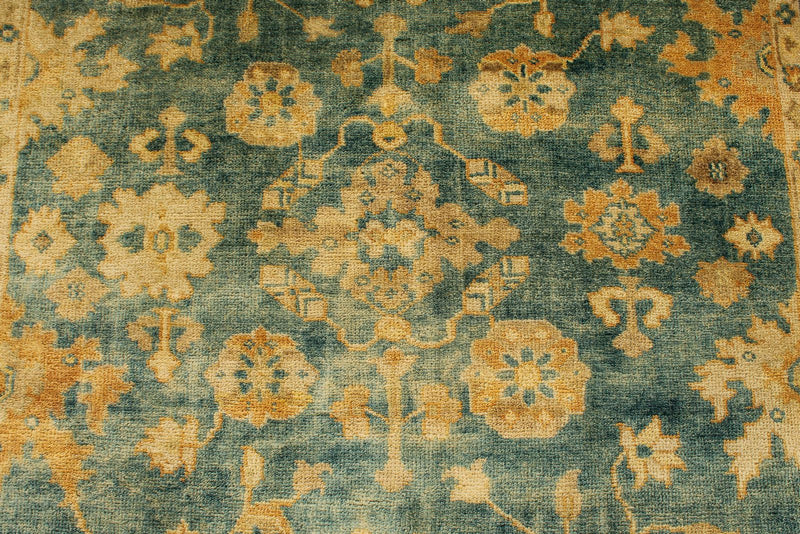 6x9 Green and Beige Turkish Oushak Rug