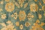 6x9 Green and Beige Turkish Oushak Rug