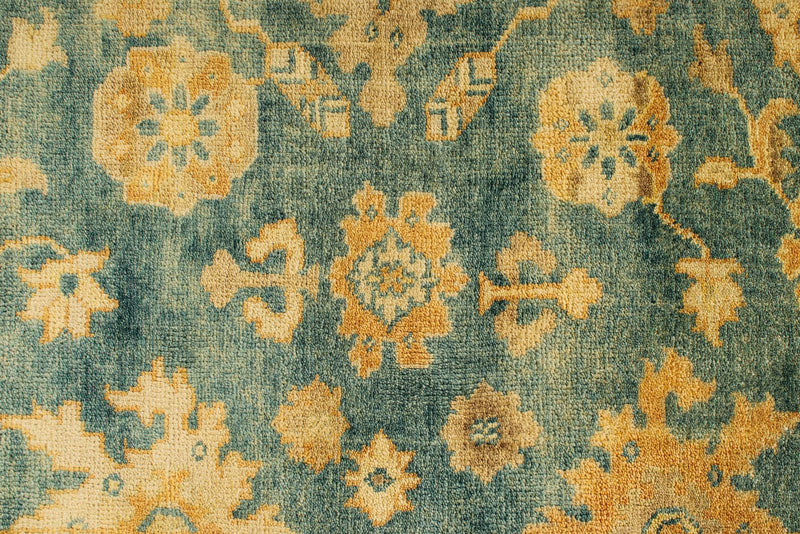 6x9 Green and Beige Turkish Oushak Rug