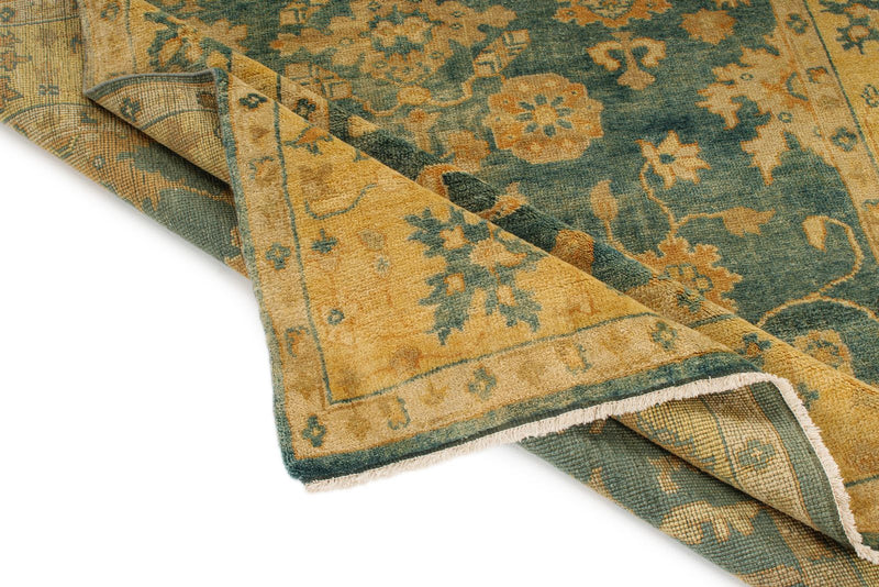 6x9 Green and Beige Turkish Oushak Rug