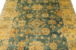 6x9 Green and Beige Turkish Oushak Rug