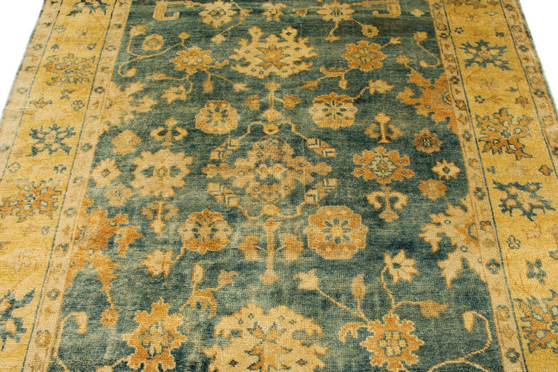 6x9 Green and Beige Turkish Oushak Rug